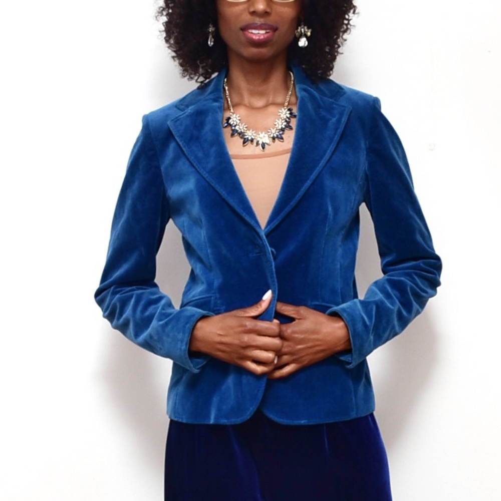 Ann Taylor Velvet Blazer in Rich Teal Blue